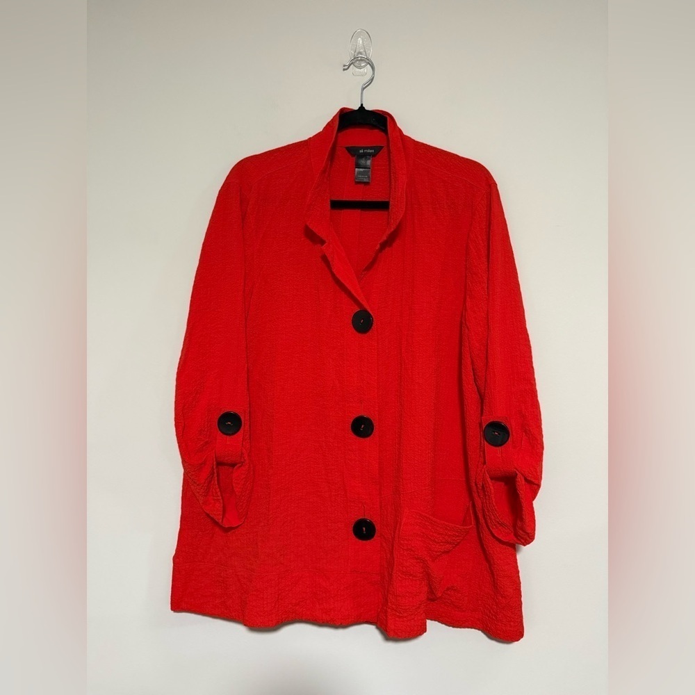 Ali Miles Vibrant Textured Orange Topper Jacket Size Large Artsy Lagenlook